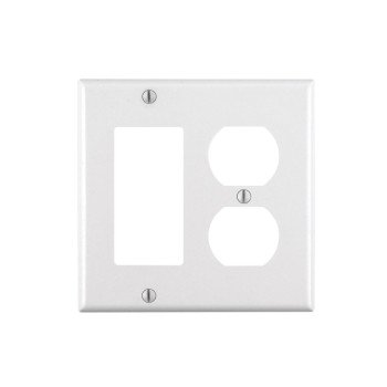 Leviton 80455-W Combination Wallplate, 4-1/2 in L, 4-9/16 in W, Standard, 2-Gang, Thermoset Plastic, White