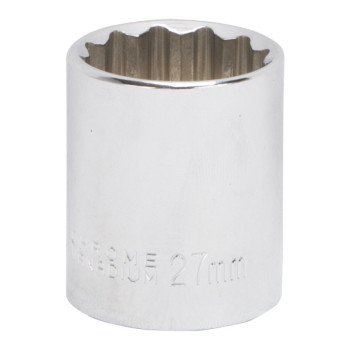 Vulcan MT6534143 Drive Socket, 27 mm Socket, 1/2 in Drive, 12-Point, Chrome Vanadium Steel, Chrome