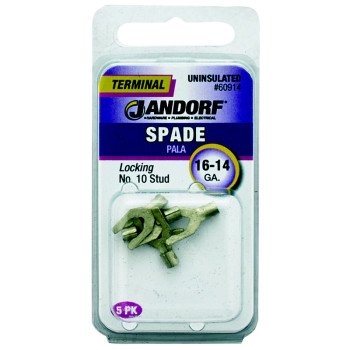 Jandorf 60914 Spade Terminal, 600 V, 16 to 14 AWG Wire, #10 Stud, Copper Contact, 5/PK