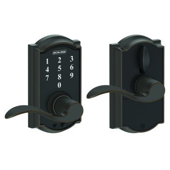 Schlage FE Series FE695VCAMXACC716 Electronic Entry Lock, Wave Design, Aged Bronze, Residential, 2 Grade, Metal