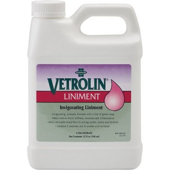 Farnam Vetrolin 80192 Invigorating Liniment, Liquid, Transparent Green, Alcoholic Aroma, 32 oz