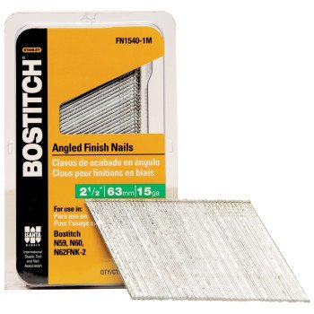 Bostitch FN1540-1M Finish Nail, 2-1/2 in L, 15 ga Gauge, Steel, Bright, Flat Head, Smooth Shank