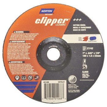 Norton Clipper Classic A AO Series 70184601468 Cut-Off Wheel, 7 in Dia, 1/16 in Thick, 7/8 in Arbor