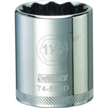 DEWALT DWMT74564OSP Drive Socket, 1-1/16 in Socket, 1/2 in Drive, 12-Point, Vanadium Steel, Polished Chrome