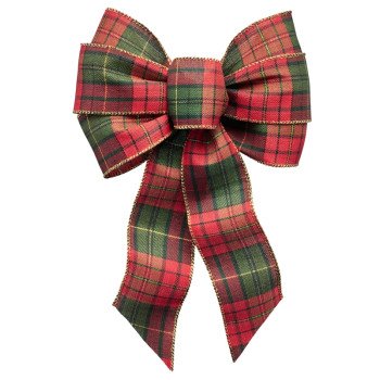 Holidaytrims 6123 Gift Bow, 8-1/2 x 14 in, Hand Tied Design, Cloth, Black/Green/Gold/Red