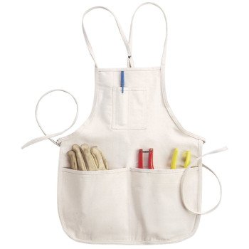 CLC Tool Works Series C11 Bib Apron, 29 to 46 in Waist, Cotton, White, 4-Pocket