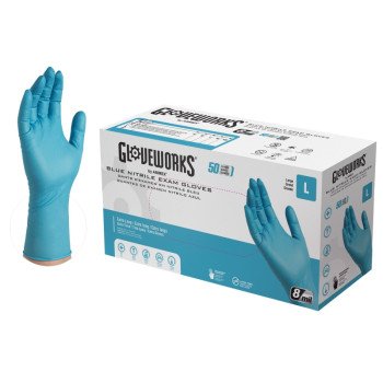 Gloveworks GPNHD66100 Non-Sterile Disposable Gloves, L, Nitrile, Powder-Free, Blue, 300 mm L