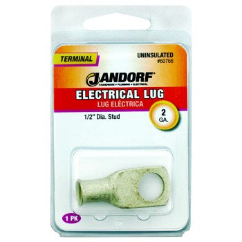 Jandorf 60766 Electrical Lug, 2 AWG Wire, 1/2 in Stud, Copper Contact