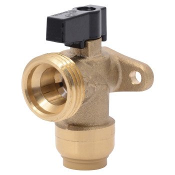 SharkBite 25560LF Push-to-Connect Angle Valve, 1/2 x 3/4 in Connection, Push x MHT, 200 psi Pressure, Brass Body