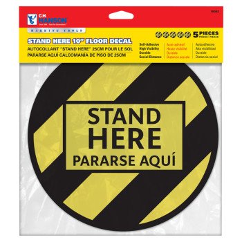 CH Hanson 15092 Stand Here Floor Decal, 10 in W, Black/Yellow