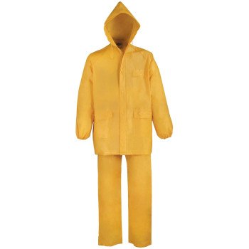 Diamondback 8127XL Rain Suit, XL, 30-1/2 in Inseam, PVC, Yellow, Drawstring Collar, Zipper with Storm Flap Closure