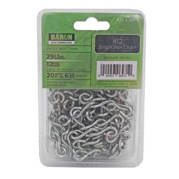 Baron 18434 Jack Chain, #12, 20 ft L, Steel, Galvanized/Zinc Plated