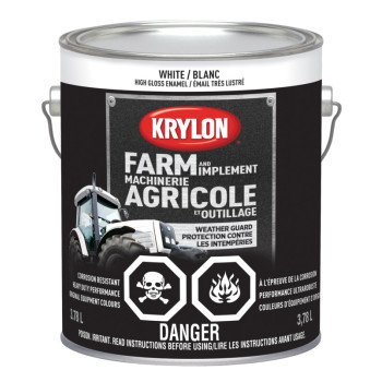 Krylon 1963 Farm Equipment Paint, Gloss Sheen, White, 128 oz, 50 to 200 sq-ft/gal Coverage Area