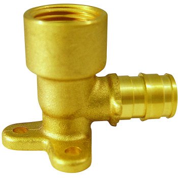 Apollo ExpansionPEX Series EPXDEE12 Drop Ear Pipe Elbow, 1/2 in, Barb x FNPT, 90 deg Angle, Brass, 200 psi Pressure