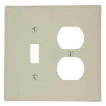 Leviton 80505-I Combination Wallplate, 4-3/8 in L, 3-1/8 in W, Midway, 2 -Gang, Plastic, Ivory, Device Mounting