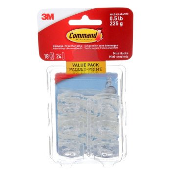 Command 17006CLRC-VP Mini Hook, 0.5 lb, 18-Hook, Clear