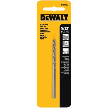 DEWALT DW1110 Jobber Drill Bit, 5/32 in Dia, 3-1/8 in OAL, Parabolic Flute, 5/32 in Dia Shank, Round Shank