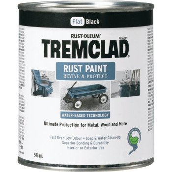 Tremclad 26048WB504 Rust Preventative Paint, Water, Flat, Black, 946 mL, Can, 350 sq-ft Coverage Area