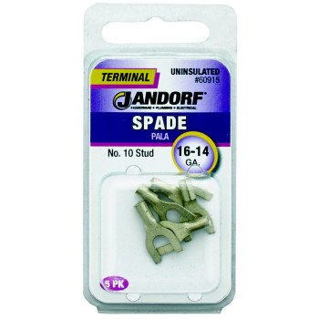 Jandorf 60915 Spade Terminal, 600 V, 16 to 14 AWG Wire, #10 Stud, Copper Contact, 5/PK