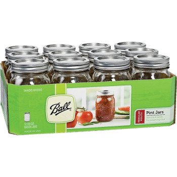 Ball 61000 Canning Jar, Regular Mouth, 16 oz, Glass, Silver Cap/Lid