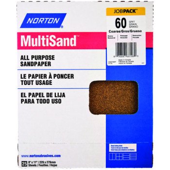 Norton Adalox 07660700152 Sanding Sheet, 11 in L, 9 in W, Coarse, 60 Grit, Aluminum Oxide Abrasive, Paper Backing