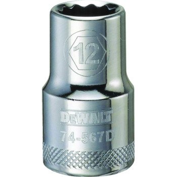 DEWALT DWMT74567OSP Drive Socket, 12 mm Socket, 1/2 in Drive, 12-Point, Vanadium Steel, Polished Chrome