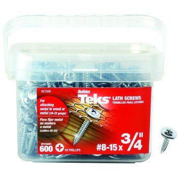 Teks 21506 Lath Screw, #8 Thread, Truss Head, Phillips Drive, Sharp Point, Steel, Zinc, 600 PAIL