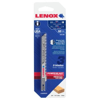 Lenox 1991389 Jig Saw Blade, 5/16 in W, 4 in L, 10 TPI, 3/PK