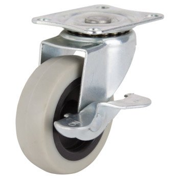 ProSource JC-N06-G Swivel Caster with Brake, 3 in Dia Wheel, 24 mm W Wheel, Thermoplastic Rubber Wheel, Gray, 130 lb