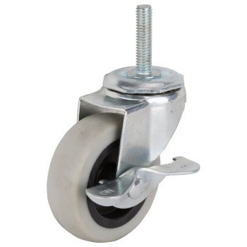 ProSource JC-N08-G Swivel Caster with Brake, 3 in Dia Wheel, 3 in W Wheel, Thermoplastic Rubber Wheel, Gray, 130 lb