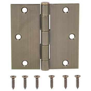 ProSource 20338ABX Square Corner Door Hinge, Steel, Antique Brass, Loose Pin, 180 deg Range of Motion