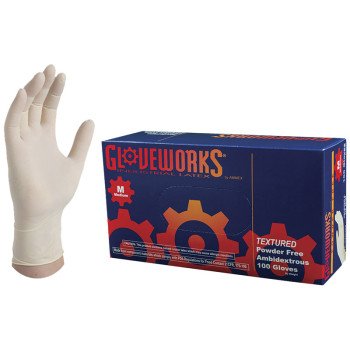 Gloveworks TLF46100 Disposable Gloves, L, Latex, Powder-Free, Ivory, 14.37 in L