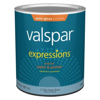 Valspar 005.0017164.005 Exterior House Paint, Semi-Gloss, Clear, 1 qt