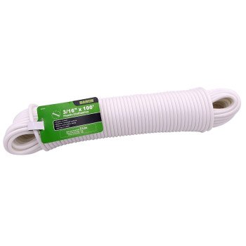 Baron 52604 Clothesline, 3/16 in, 100 ft L, Plastic, White