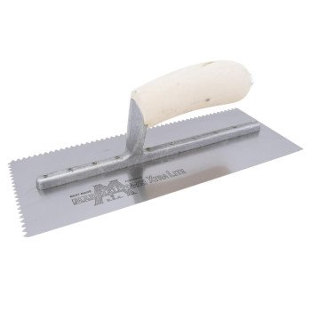 Marshalltown 701S Trowel, 5/32 in W x 7/32 in D Notch, 11 in L, 4-1/2 in W, V Notch, Curved Handle