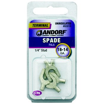 Jandorf 60916 Spade Terminal, 600 V, 16 to 14 AWG Wire, 1/4 in Stud, Copper Contact