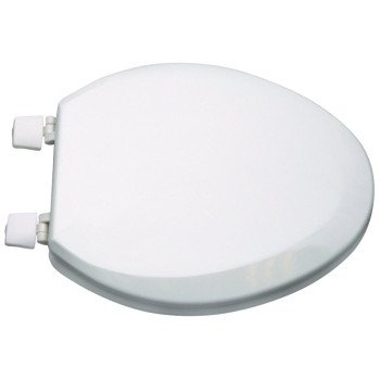 ProSource T-19WM-3L Toilet Seat, Elongated, MDF Molded Fiberboard, White, Plastic Hinge