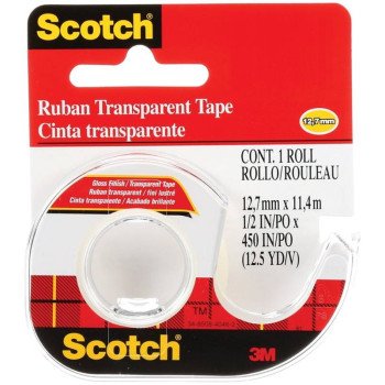 Scotch 106NA Transparent Tape, 12-1/2 yd L, 1/2 in W