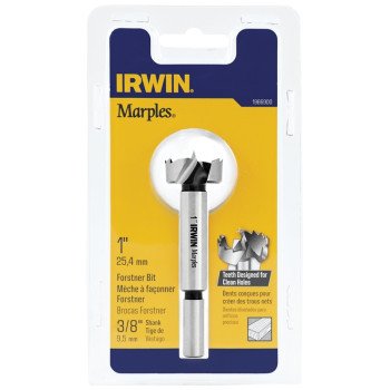 Irwin 1966900/42916 Forstner Bit, 1 in Dia, 3-1/2 in OAL, 3/8 in Dia Shank, Reduced Shank