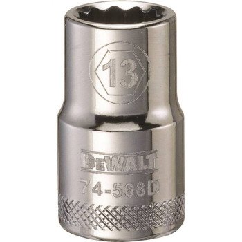 DEWALT DWMT74568OSP Drive Socket, 13 mm Socket, 1/2 in Drive, 12-Point, Vanadium Steel, Polished Chrome