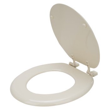 ProSource T-17WM-B-3L Toilet Seat, Round, MDF Molded Fiberboard, Bone, Plastic Hinge