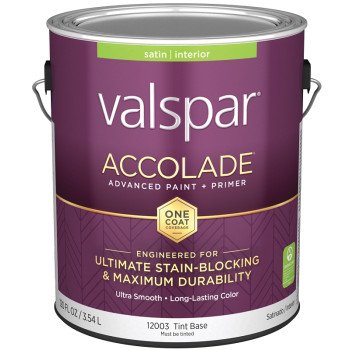 Valspar Accolade 1200 028.0012003.007 Latex Paint, Acrylic Base, Satin, Tint Base, 1 gal, Plastic Can