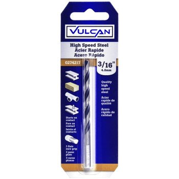 Vulcan 231081OR Jobber Drill Bit, 3/16 in Dia, 3-1/2 in OAL, 3-Flat Shank