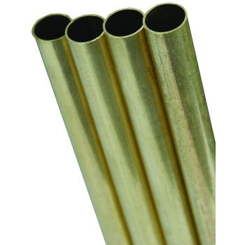 K & S 8131 Decorative Metal Tube, Round, 12 in L, 1/4 in Dia, 0.014 in Wall, Brass