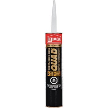 LePage Quad 1637331 Sealant, Arctic White, 7 to 14 days Curing, -7 to 38 deg C, 295 mL Cartridge