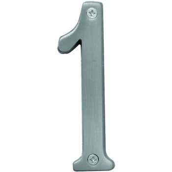 Hy-Ko Prestige Series BR-43SN/1 House Number, Character: 1, 4 in H Character, Nickel Character, Brass