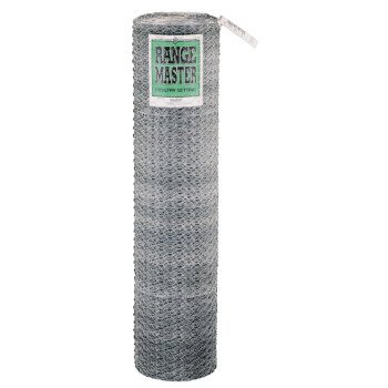 Rangemaster 6328 Poultry Netting, 50 ft L, 60 in W, 20 ga Gauge, Hexagonal Mesh, 2 in Mesh, Steel, Galvanized