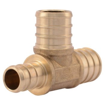 SharkBite UC444LFA Reducing Pipe Tee, 3/4 x 1/2 x 3/4 in, Barb, Brass, 160 psi Pressure