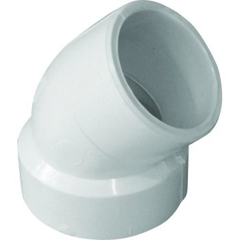 Canplas 192421P Pipe Elbow, 1-1/2 in, Hub x Spigot, 45 deg Angle, PVC, White, SCH 40 Schedule