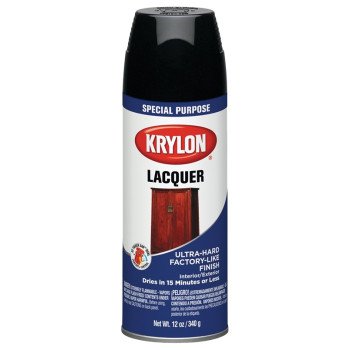 Krylon K07030777 Lacquer Spray, Gloss, Black, 12 oz, Can